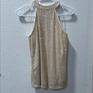Sequin Halter Top in Cream
